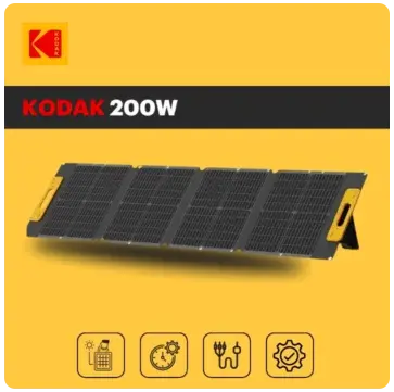 Détail panneau solaire portable Kodak® 200 W — connecteurs et finitions
